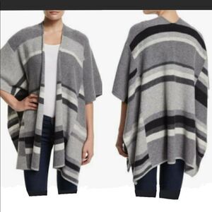 Splendid striped wool cashmere open boho cape pinch cardigan sweater gray black